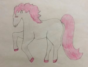 Рисунок конь с розовой гривой Астафьев