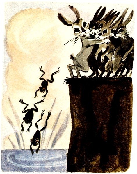 Басня зайцы и лягушки толстой