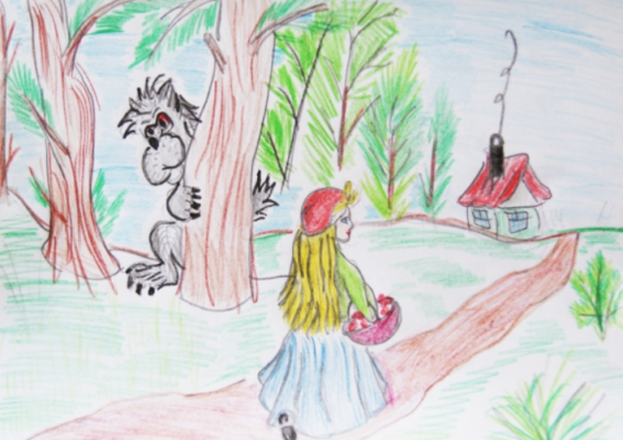 Детские рисунки к сказке красная шапочка