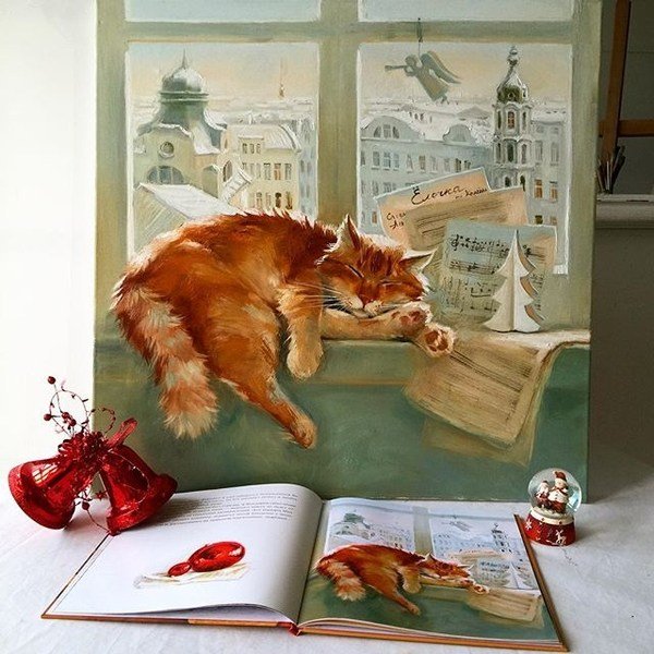 Мария Павлова художник елка кот новый год