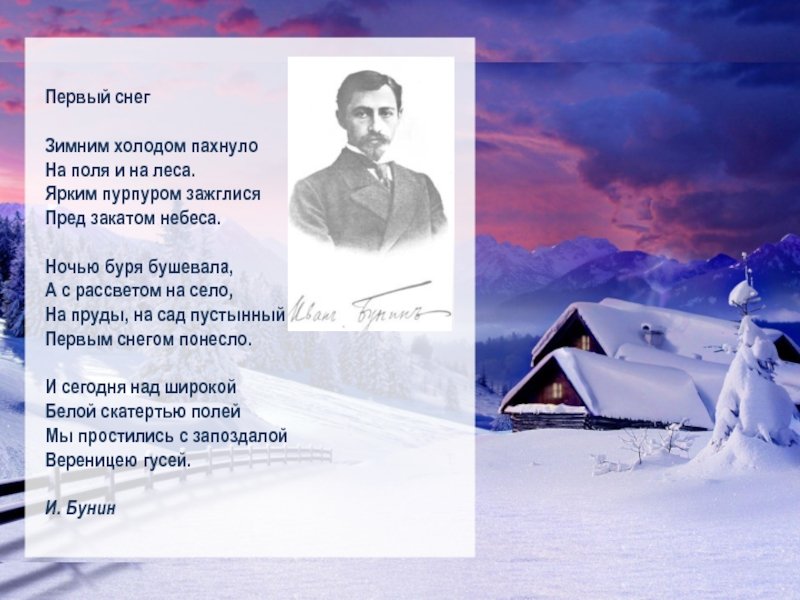 Зимний снег стихотворение. Бунин зимним холодом. Стихотворение Ивана Бунина первый снег.
