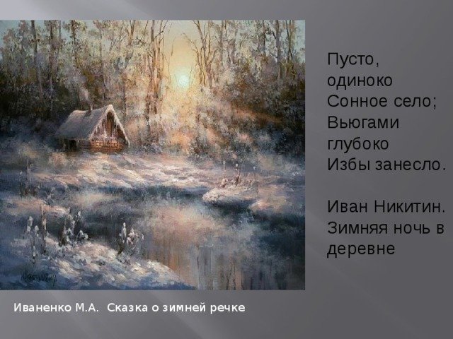 Стихотворения никитина зима. Никитин зимнее утро в деревне. Зимняя ночь в деревне отрывок Никитина.