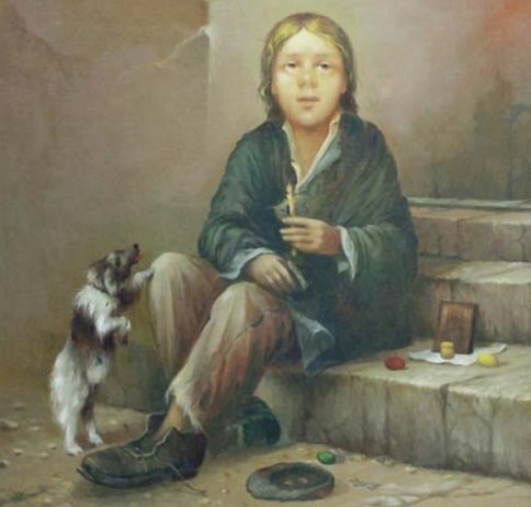 Нищие у храма живопись