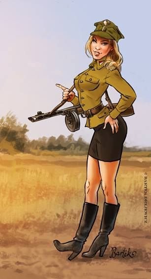 Девушки в военной форме нарисованные