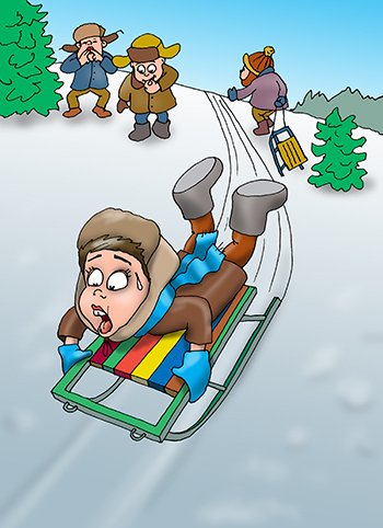 Мальчик катается с горы на санках