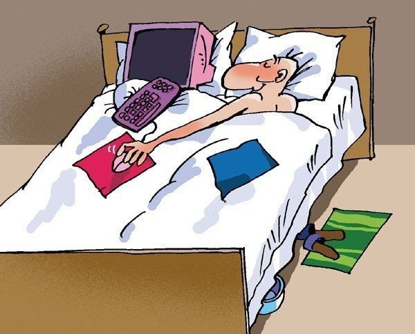 Карикатура пара в постели черно-белая