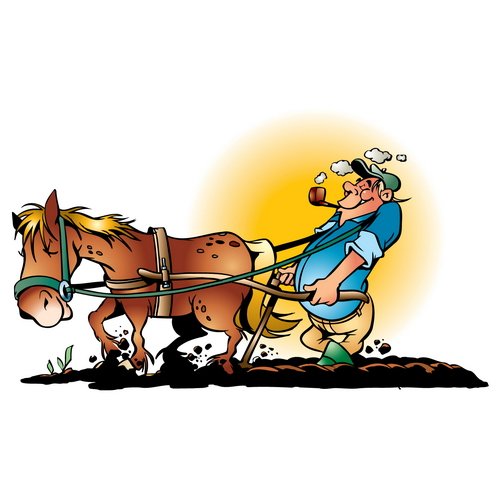 Конь пашет землю