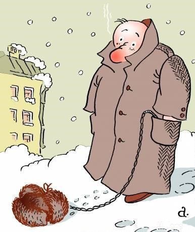 Карикатура про холодную зиму