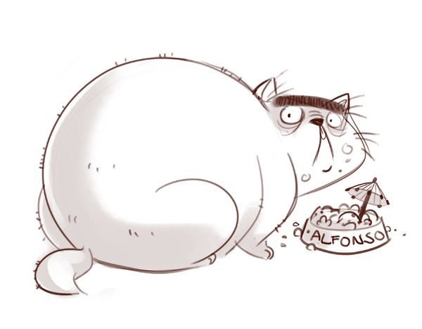 Толстый кот нарисованный