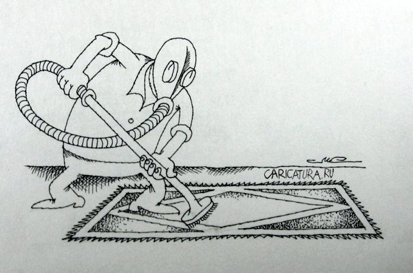 Карикатура уборки с пылесосом