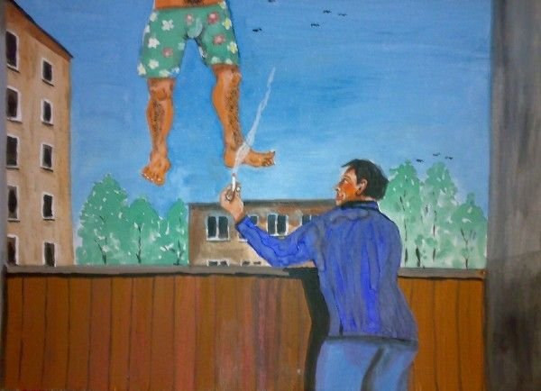 Мужик курит на балконе карикатура