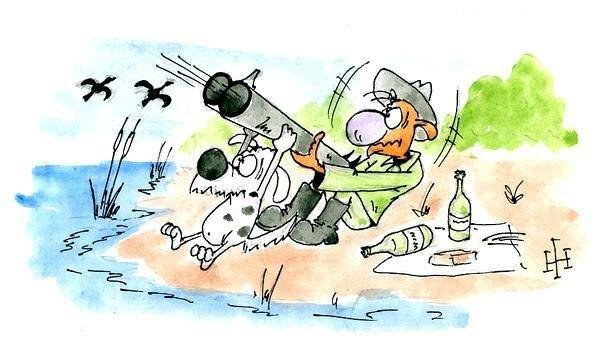 Карикатура охотник с ружьём
