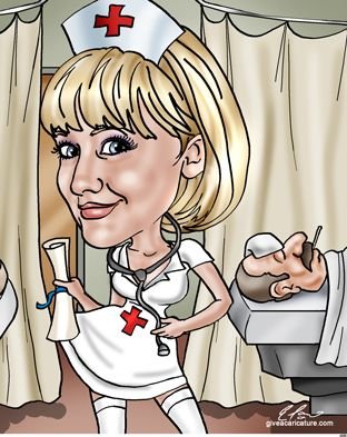 Карикатура медсестра и больной