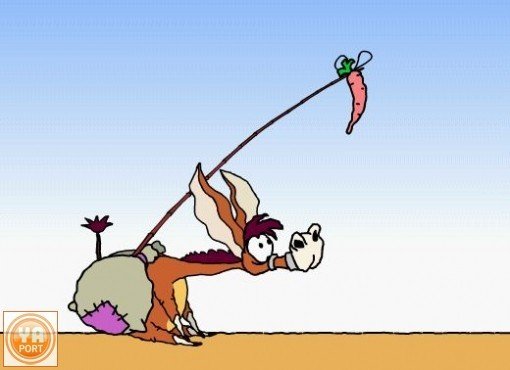 Ослик с морковкой перед носом