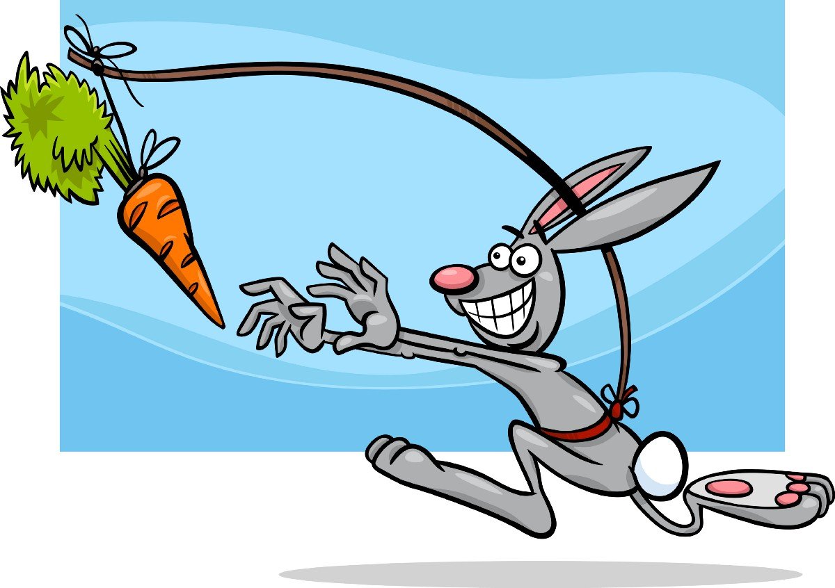 Заяц бежит за морковкой