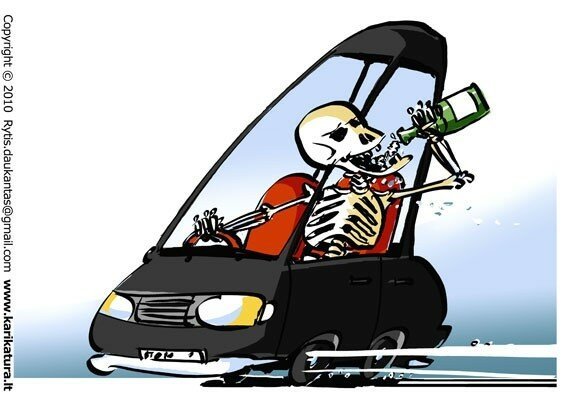 Карикатура водитель за рулем