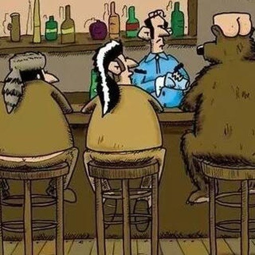 Карикатура медведь и охотник