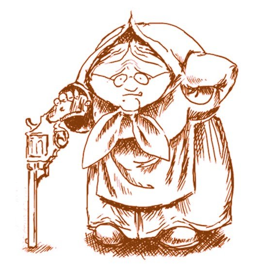 Карикатура бабушка с клюкой