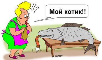 Карикатура кот и рыба