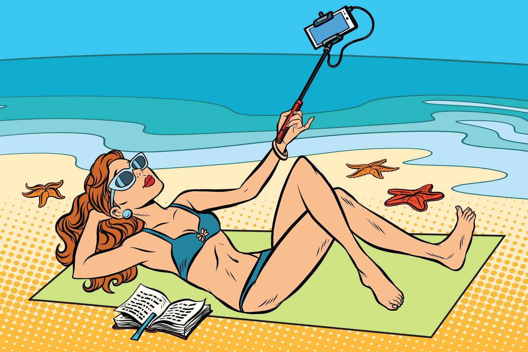 Карикатура девушка на пляже