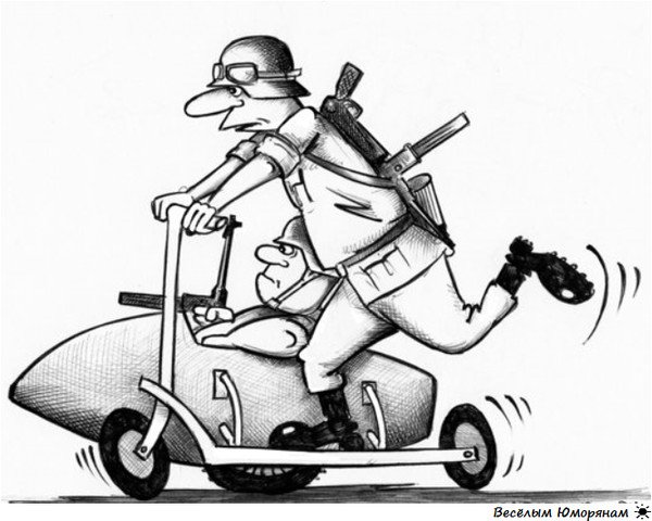 Шарж на мотоцикле с коляской