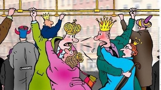 Карикатура толпа в автобусе