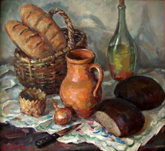 «Натюрморт с хлебом и ветчиной» Карло маджини
