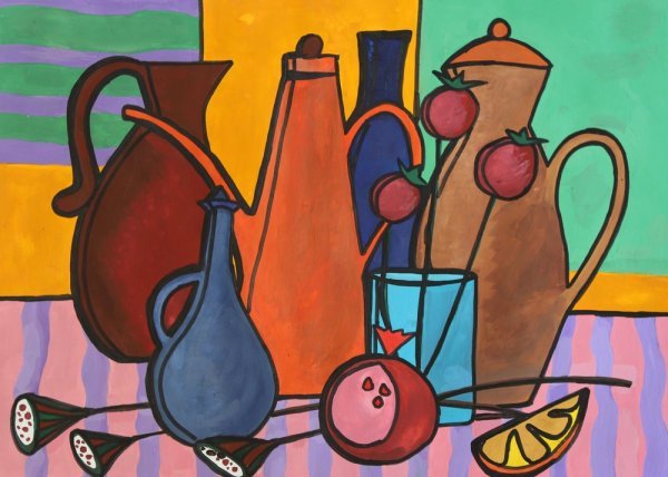 Декоративный натюрморт гуашью