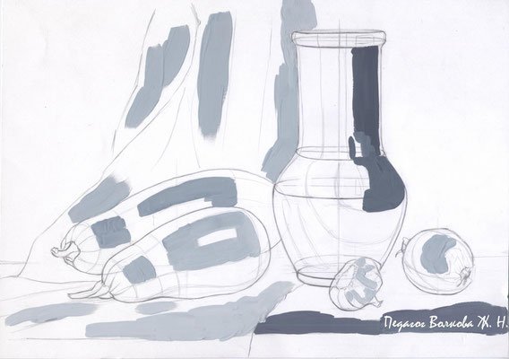 Этапы рисования натюрморта гризайль