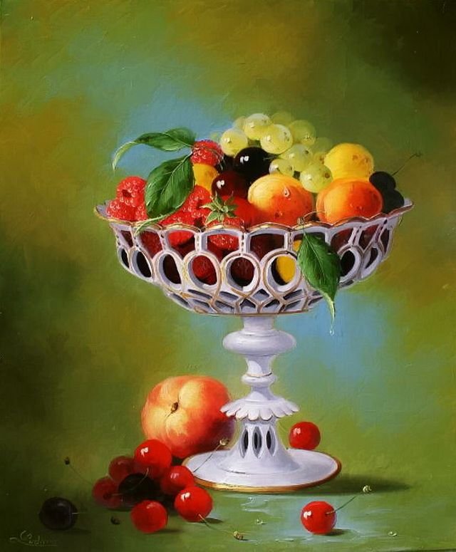 Ваза с фруктами картина