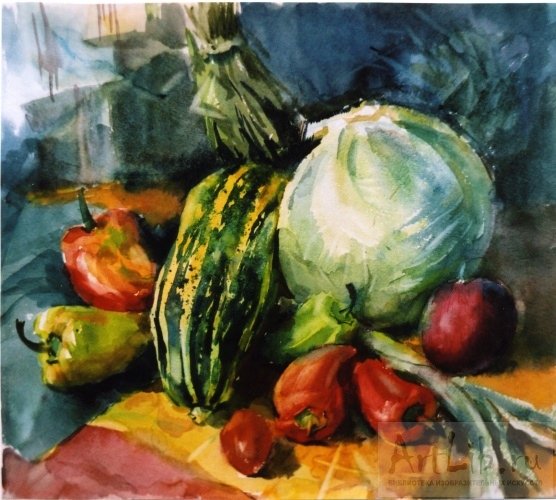 Натюрморт с овощами акварель