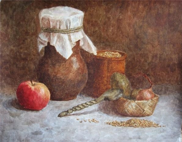 Андрияка натюрморт с молоком и хлебом