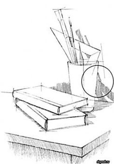 Натюрморт школьные принадлежности карандашом