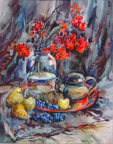 Осенний натюрморт живопись акварелью в художественной школе