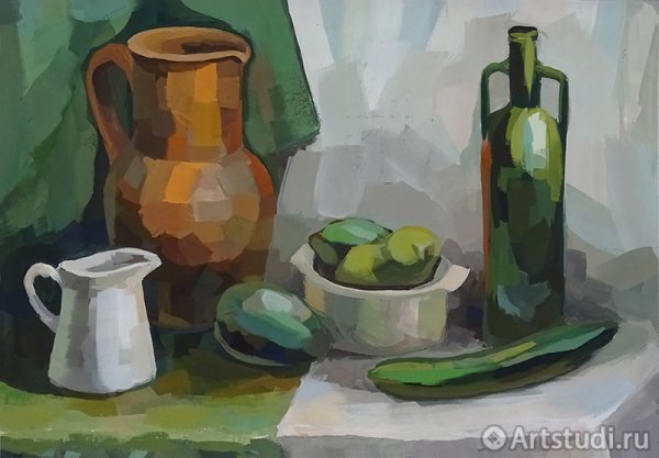 Натюрморт в холодных тонах акварелью