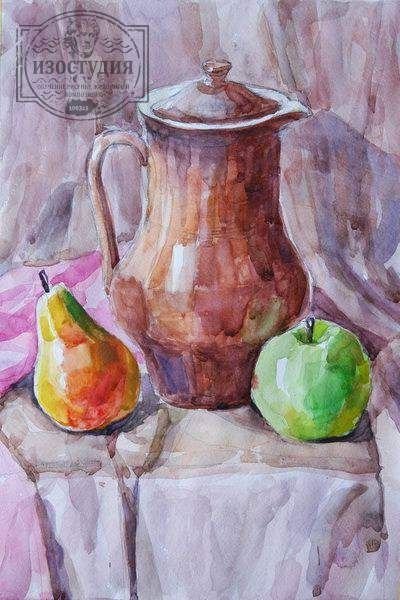 Этюд Крынки акварелью этапы