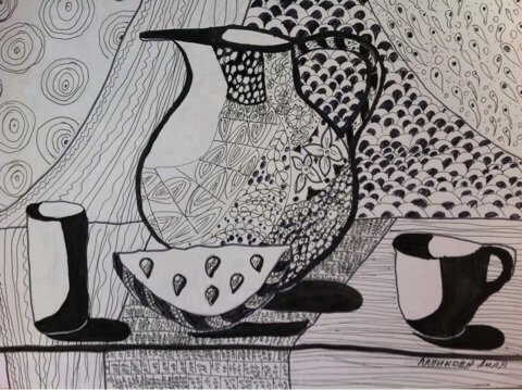 Натюрморт в графике фрукты