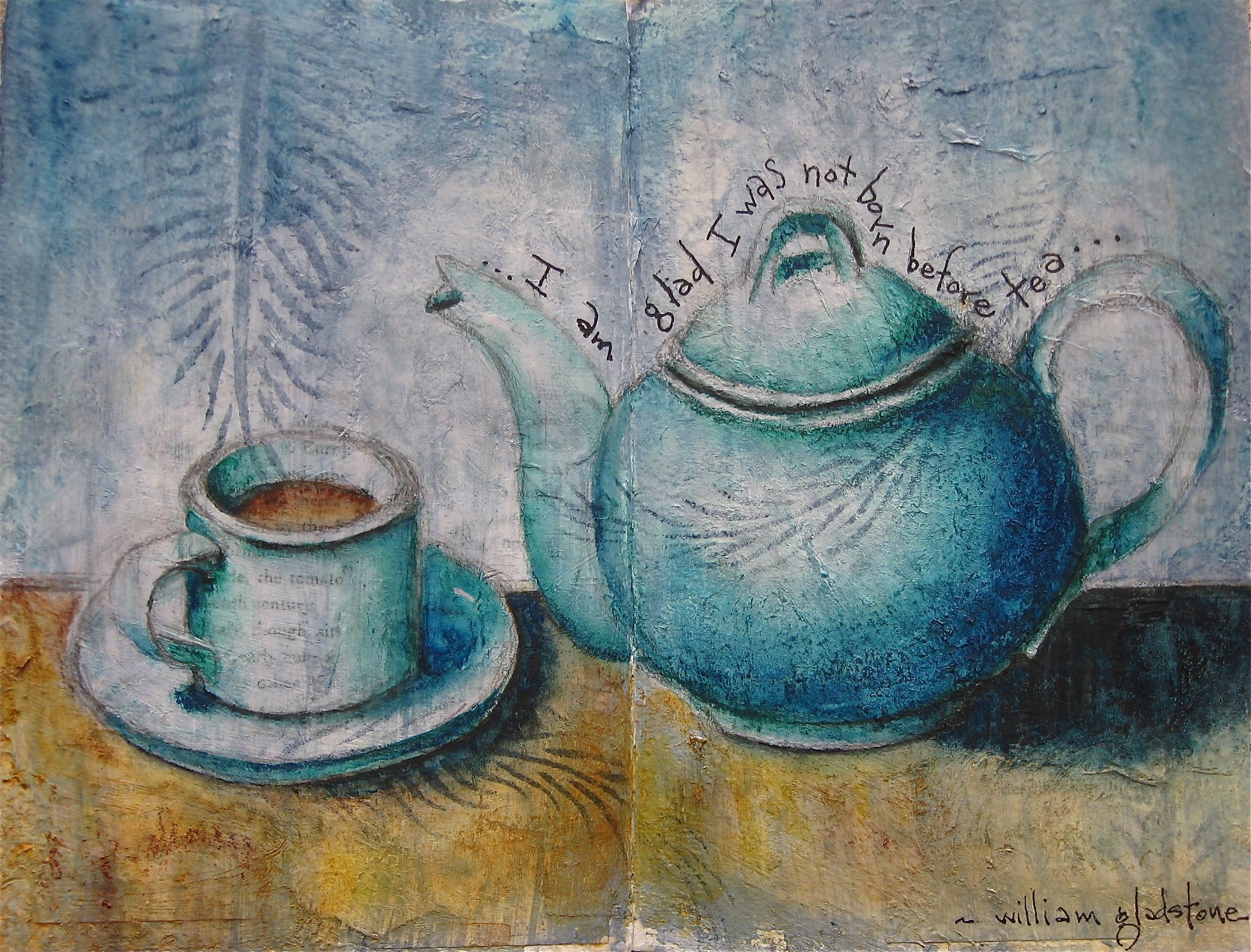 Чайник и чашка акварелью