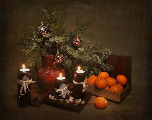 Новогодний натюрморт живопись