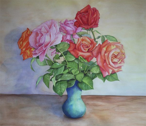 Натюрморт с цветами цветными карандашами