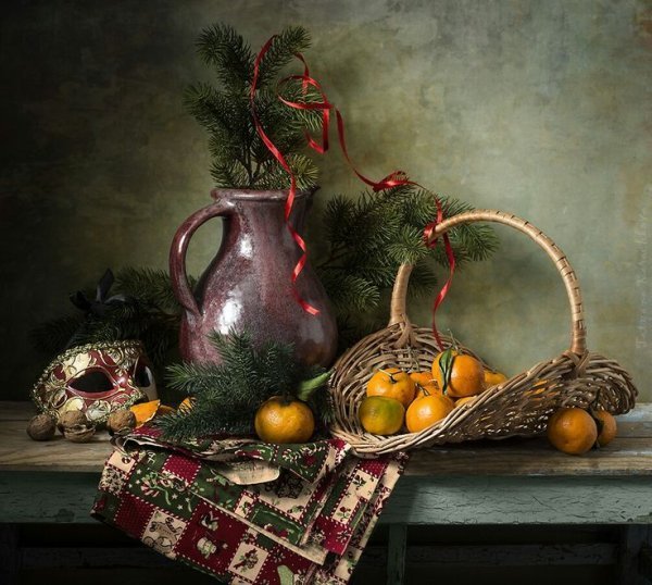 Новогодний натюрморт гуашью