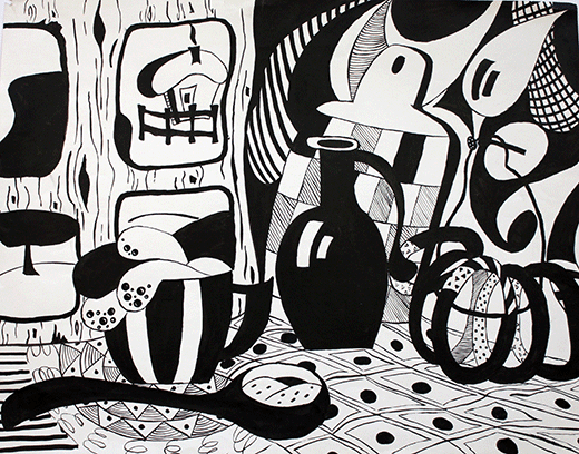 Декоративный натюрморт карандашом