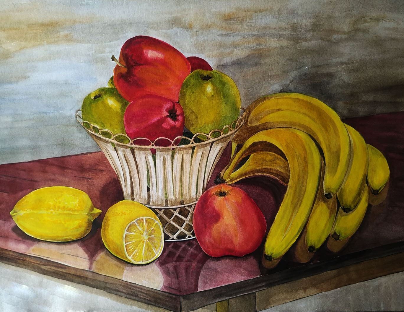 Натюрморт живопись гуашью банан