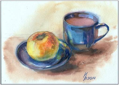 Этюд кружки акварелью