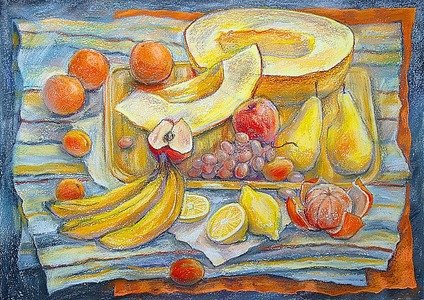 Натюрморт с фруктами пастелью