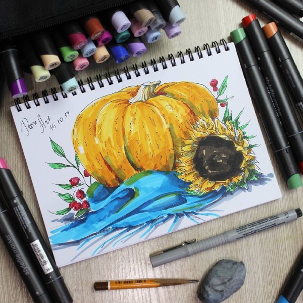 Новогодний натюрморт фломастерами