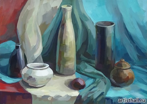 Натюрморт с чайником акварель