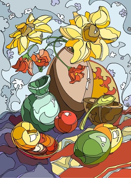 Декоративный натюрморт в технике витраж