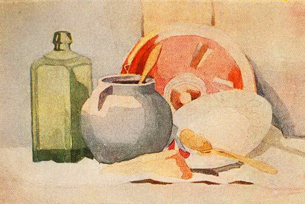 Этюд Крынки акварелью этапы