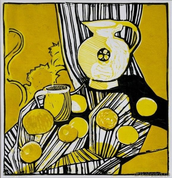 Гравюра на картоне натюрморт